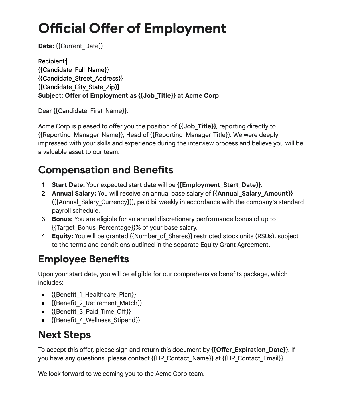 Sample Google Docs Template